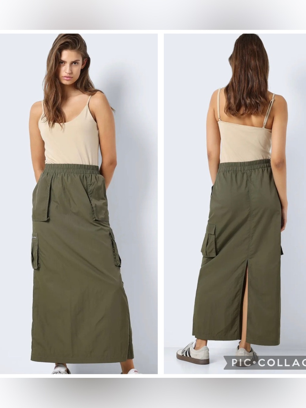 Noisy May Olive Cargo Nmkenya LW Maxi Skirt Kalamata